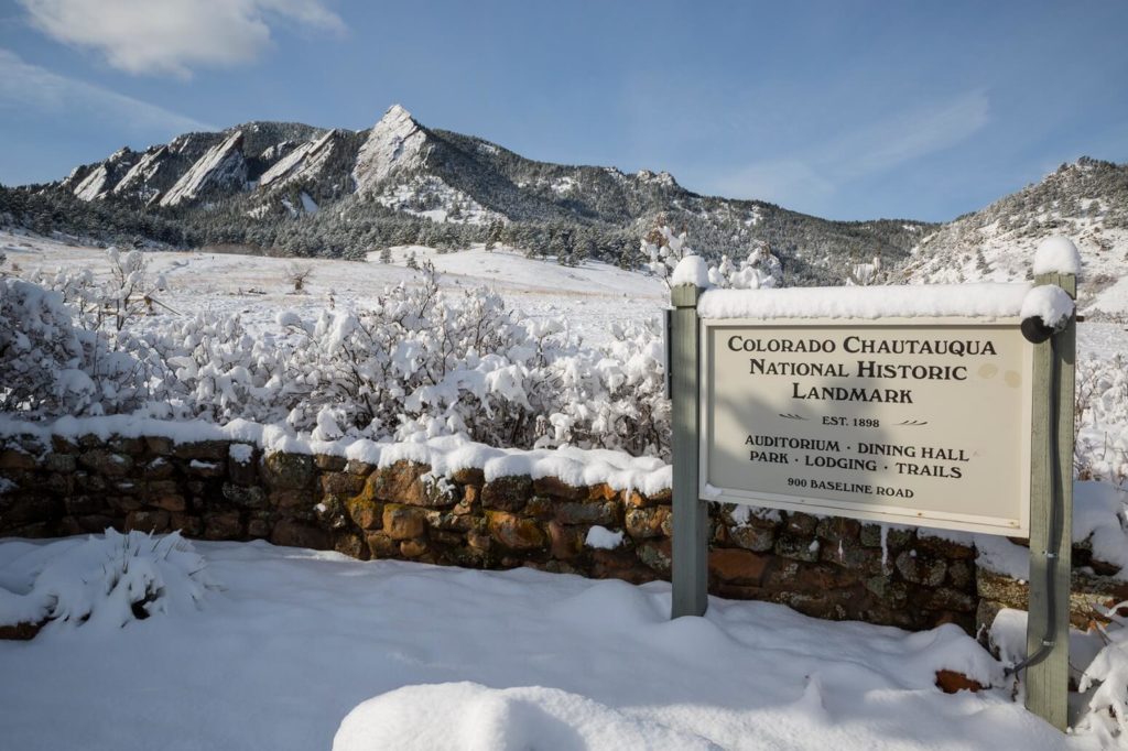 Entrance to Colorado national historical landmark in winter