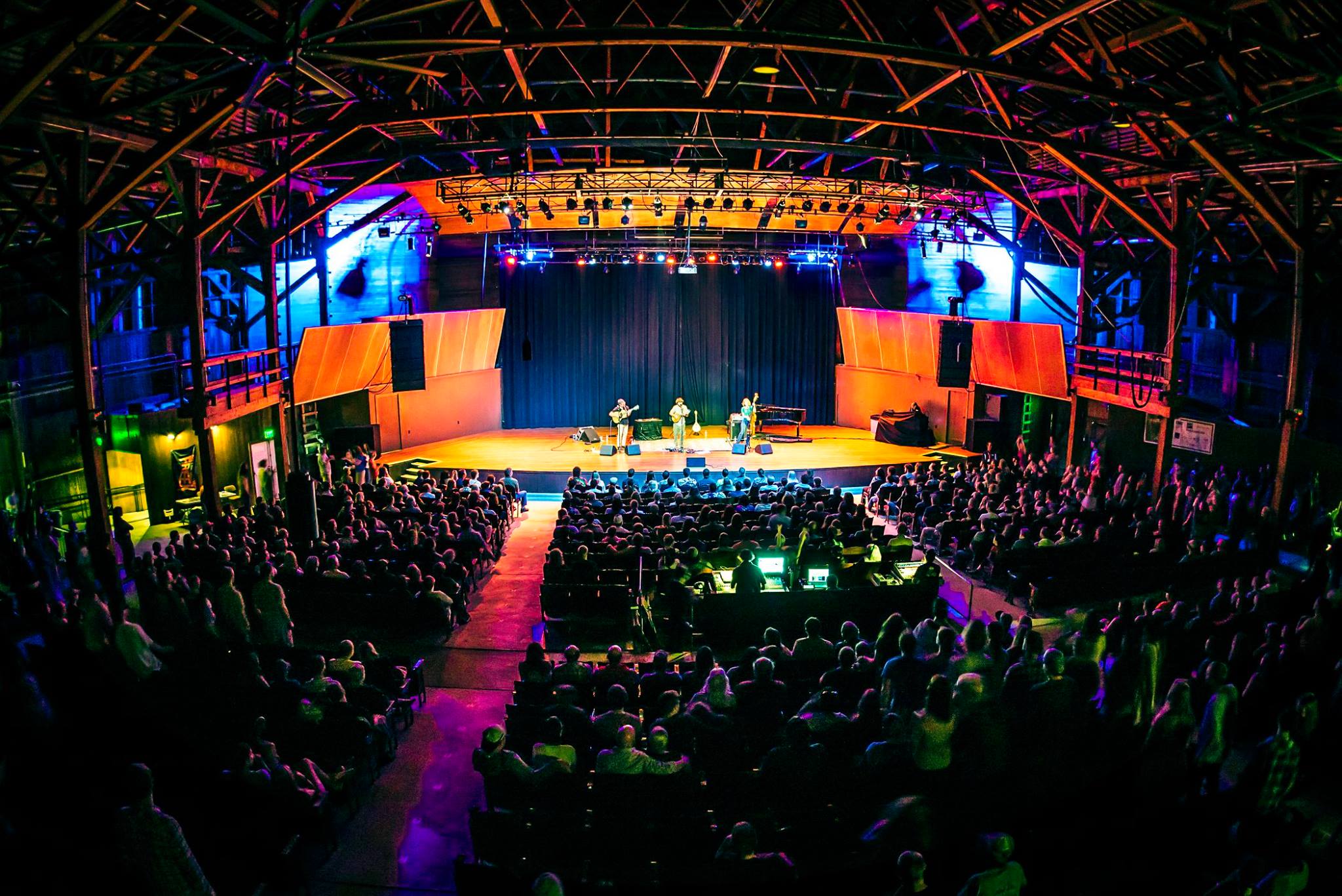 Evening concert in Chautauqua Auditorium with lights