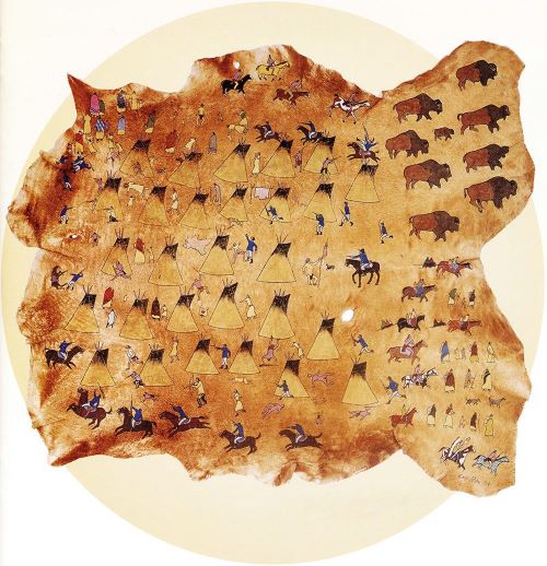 The Sand Creek Massacre, a painting on elk hide by Northern Arapaho artist Eugene J. Ridgely, Sr. (Eagle Robe), 1994.